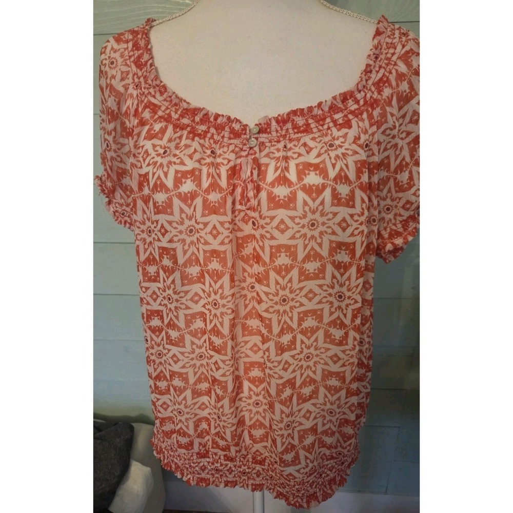 Women's Blouse Boho Top Orange White 2XL "Joe Fresh for‎ JC Penney" Lightweight
